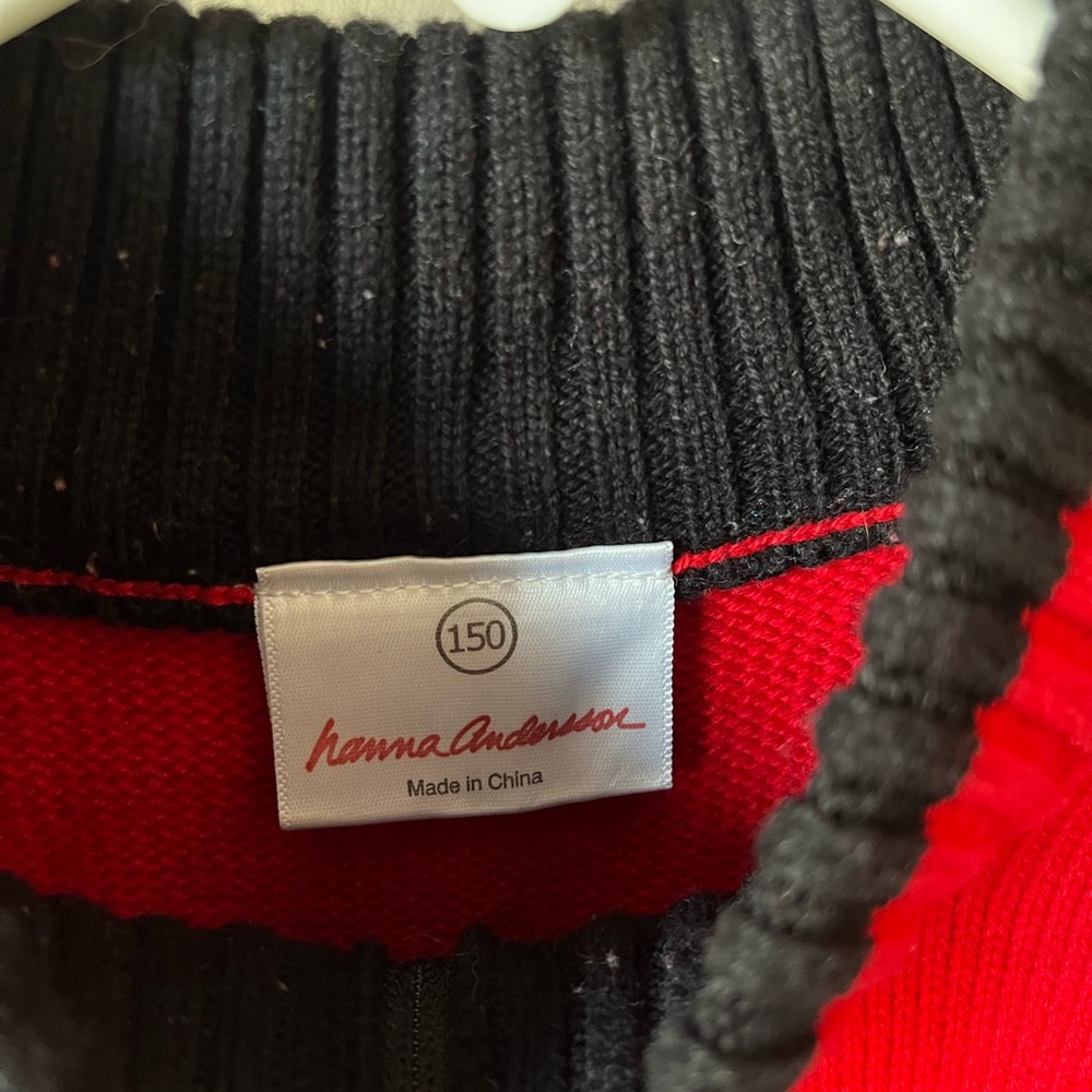 Hanna Andersson Red White Black Fair Isle Quarter Zip Cotton Sweater 150 L 10/12 - Picture 3 of 7